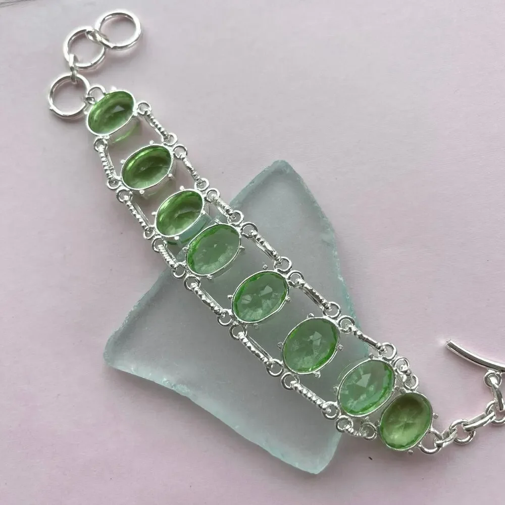 925 Sterling Oval Faceted Peridot Bracelet - Picture 5 of 5
